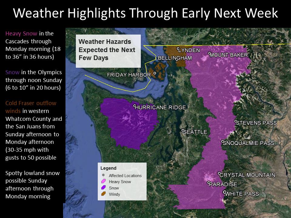 The PNW is looking good for snow this week. Image: NOAA Seattle, WA Today