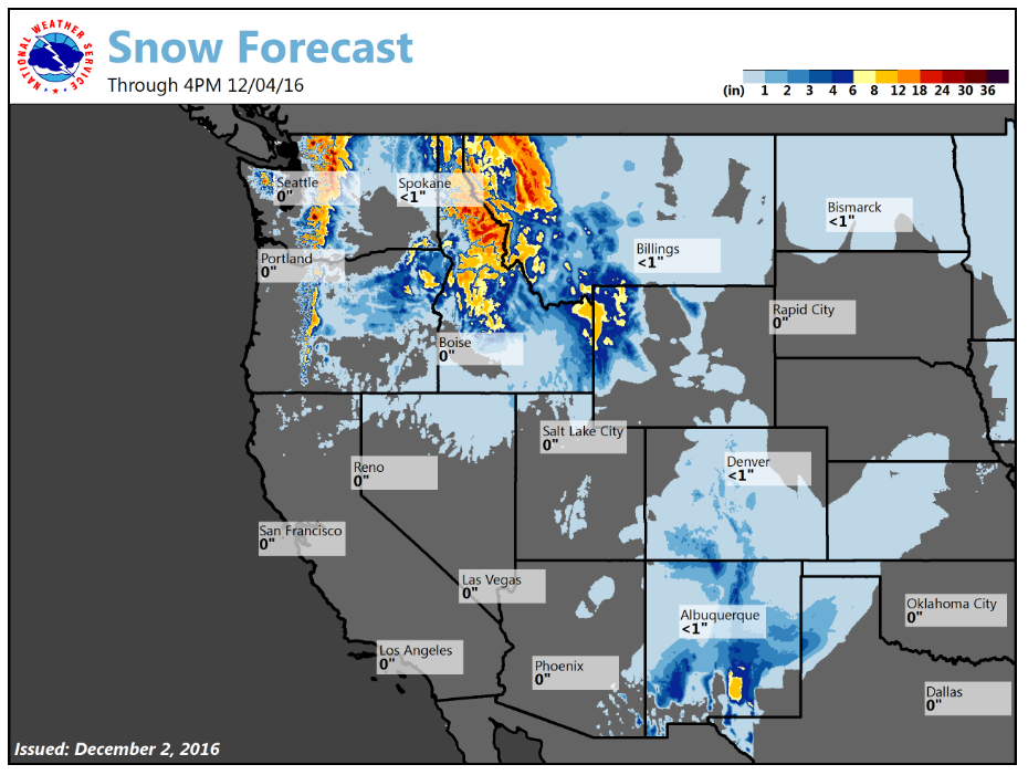 High Snowfall Totals Through 4pm Today! Image: noaa, today