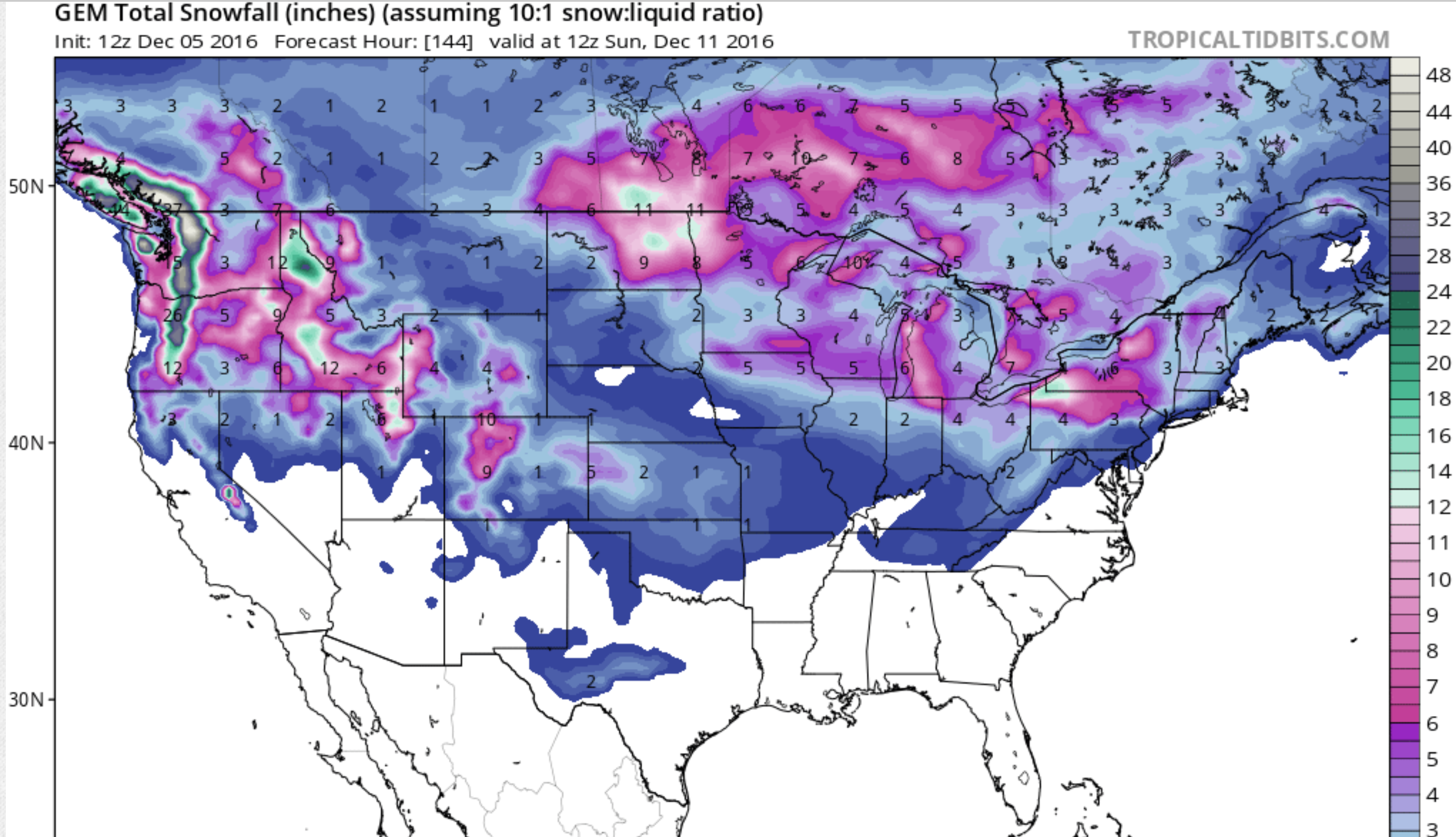 GFS forecast showing substantial snow totals over the next 6 days! Image: 
