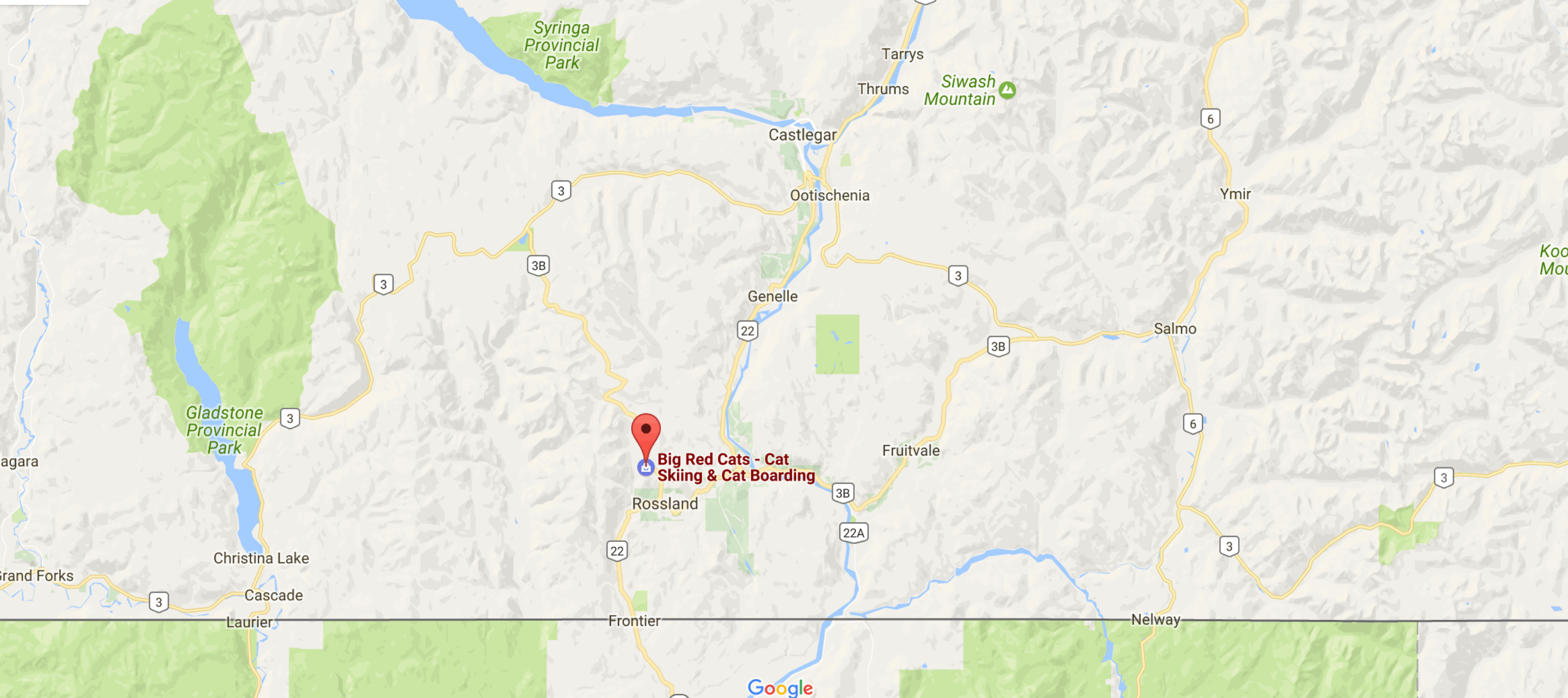 The red pin marks where the avalanche occurred. Just north of Rossland, British Columbia, Canada. // photo: Google Maps