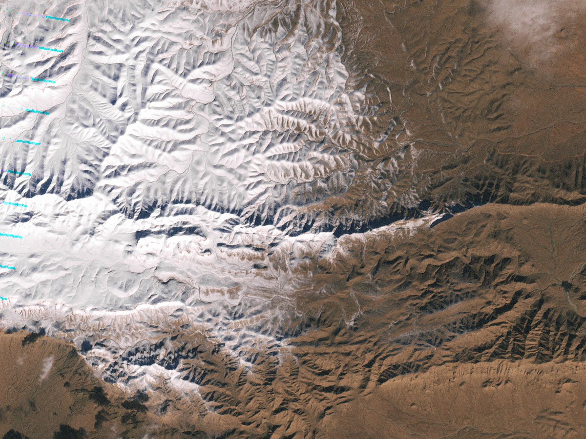 The Landsat 7 satellite acquired this image of snow in North Africa on December 19, 2016. The scene shows an area near the border of Morocco and Algeria, south of the city of Bouarfa and southwest of Ain Sefra. // photo: NASA Earth Observatory.