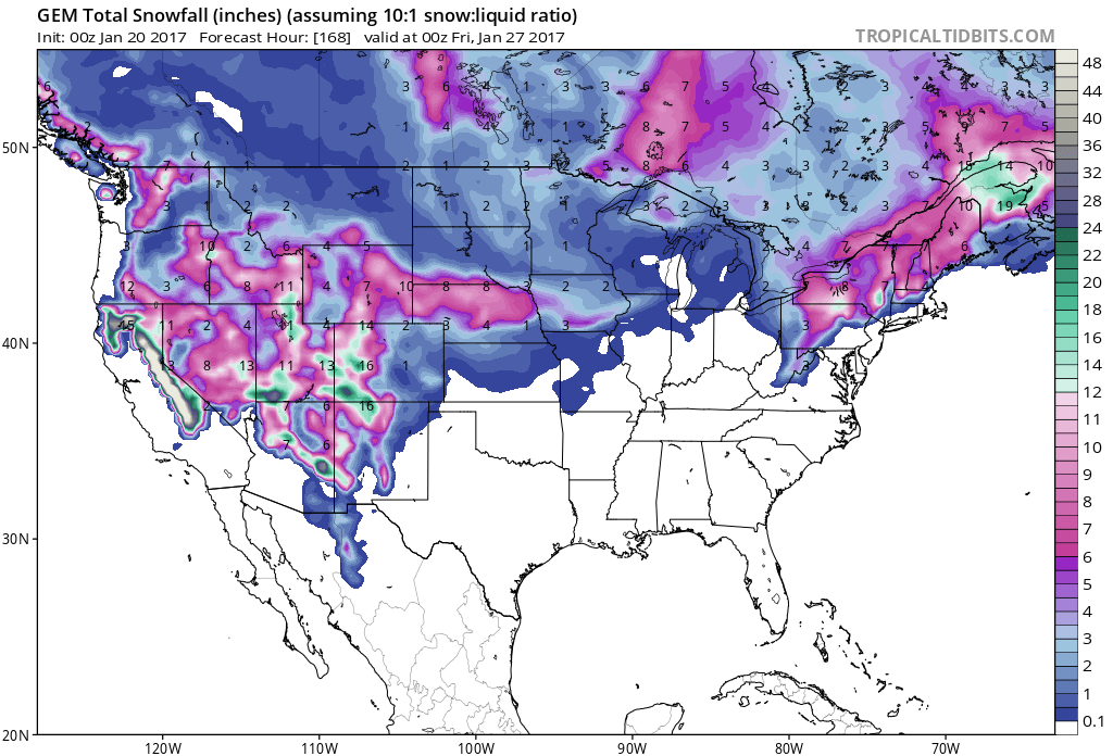 Check out these 7 day snowfall totals for Colorado. Image: Tropical Tidbits