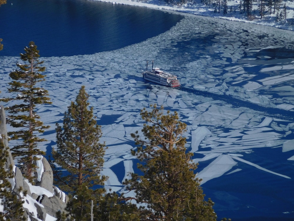 Miss Dixie exiting Emerald Bay today. Miss Dixie coming into Emerald Bay today. photo: snowbrains
