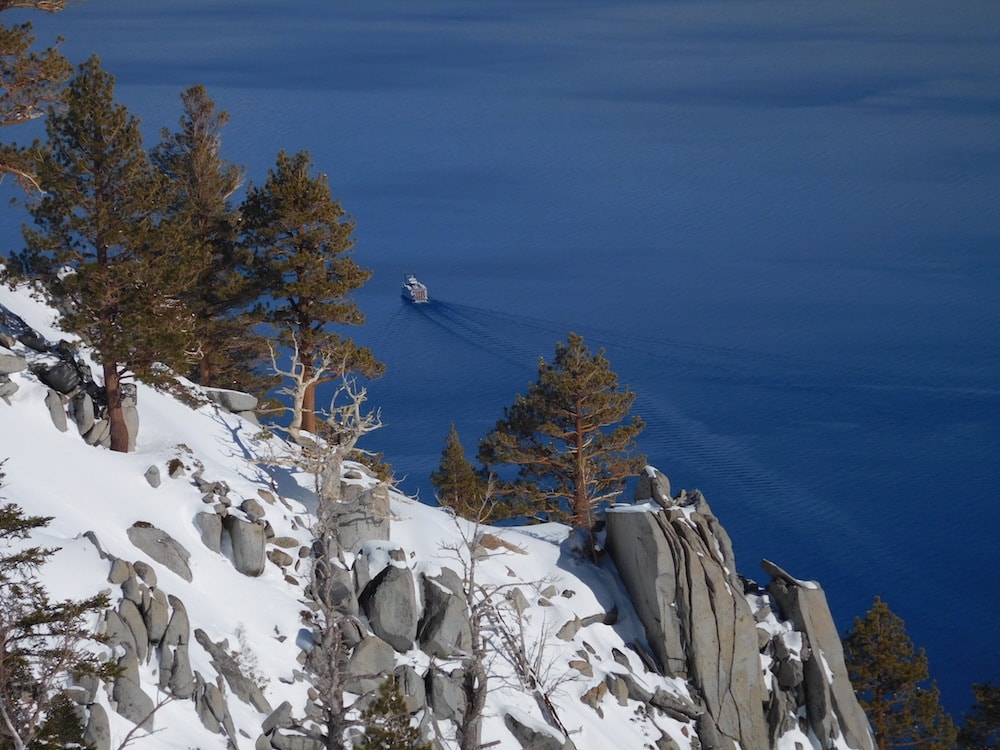 Miss Dixie. Lake Tahoe. Today. Miss Dixie exiting Emerald Bay today. photo: snowbrains