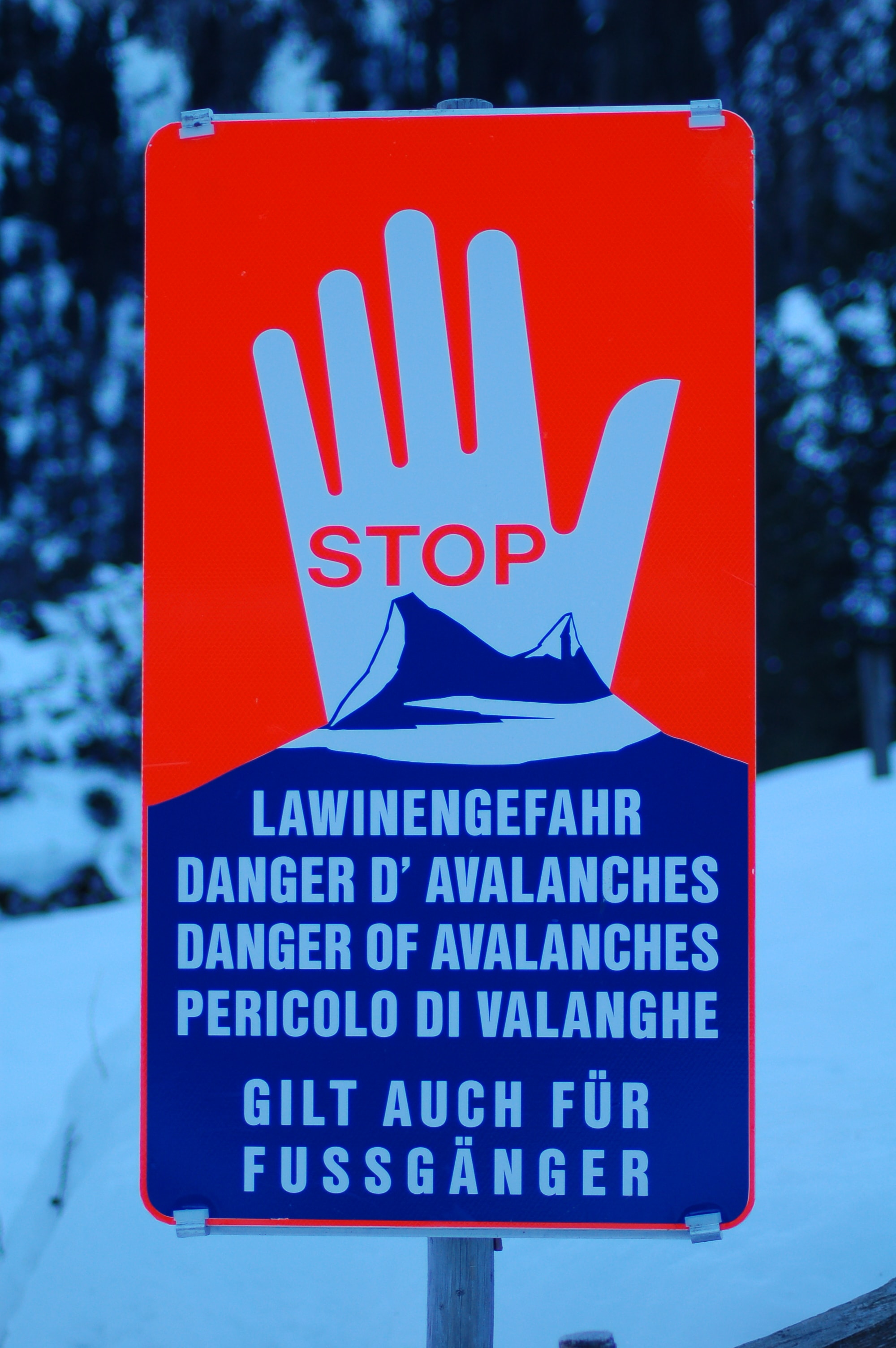 Lots of avalanche warning signage in the Alps. Source; Wikimedia