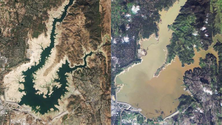 Folsom Lake on Oct. 26, 2015. Right: Folsom Lake on Jan. 14, 2017. (Images provided by Planet Labs)