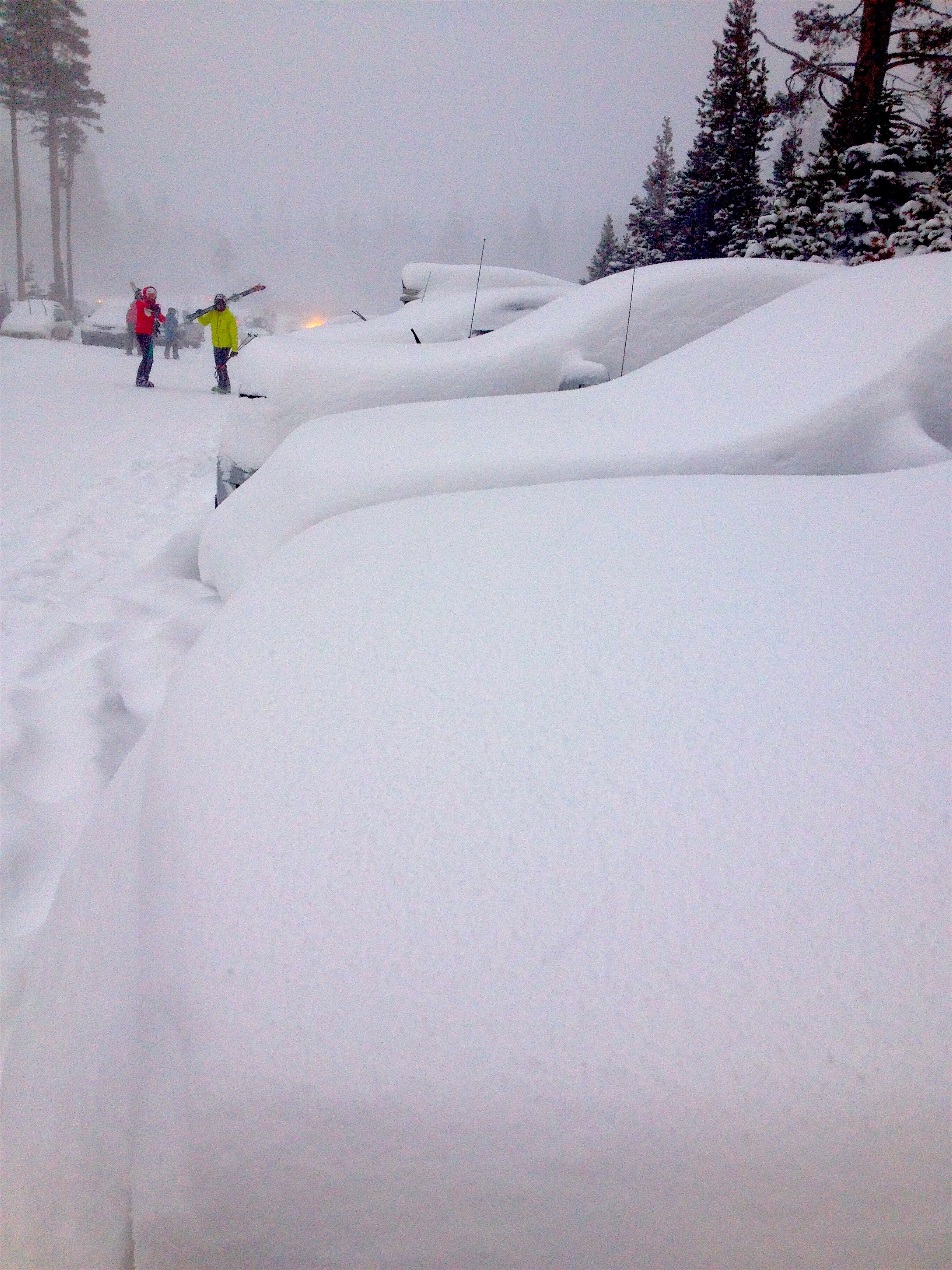 Parking lot cars looking a bit buried at 4pm today. photo: snowbrains