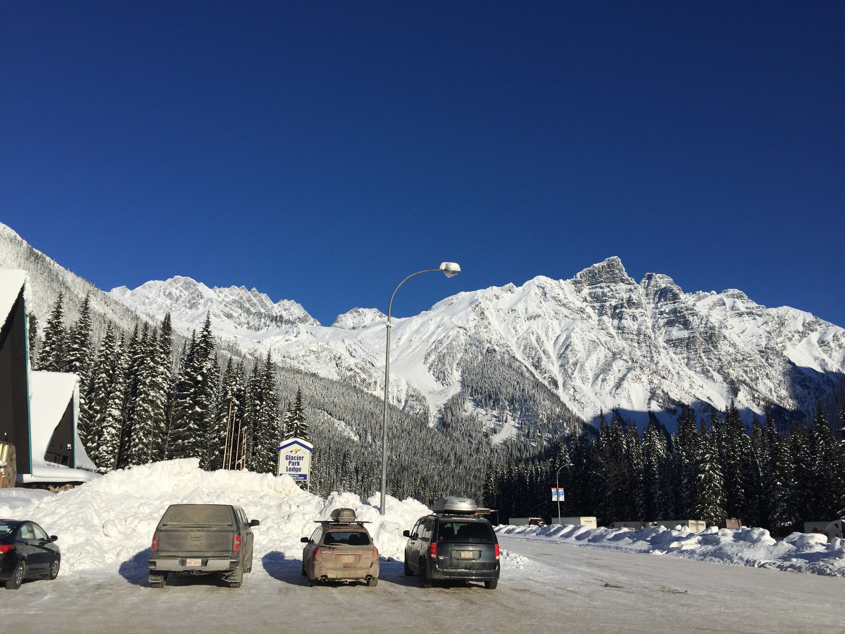 Swiss Peaks and Rogers in the Hermit section of Rogers Pass, as seen from the Discovery Center Parking Lot. Photo: Sergei Poljak Jan. 3, 2017.