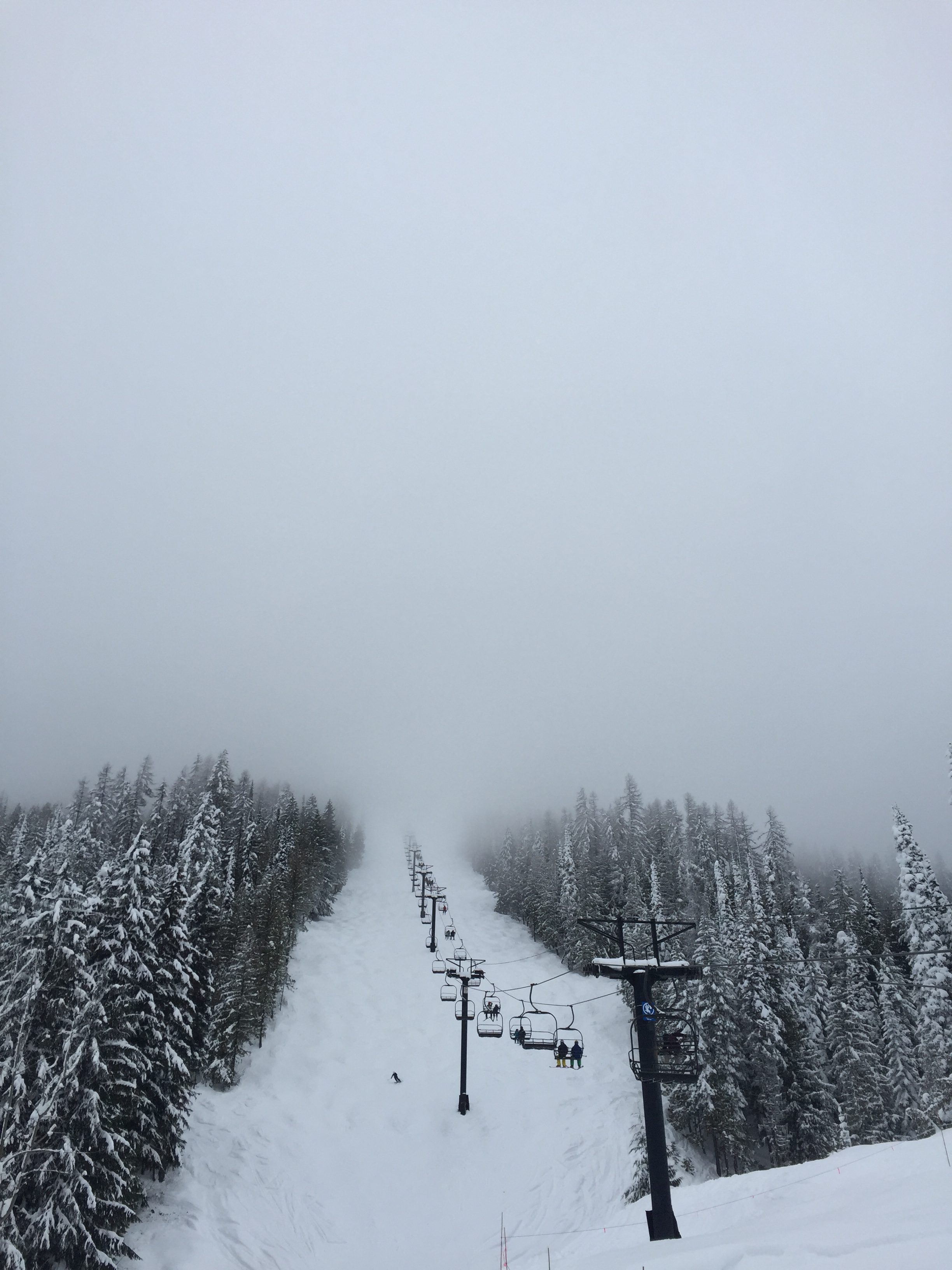 Out of the clouds and under the Motherlode chair. Hard to see but the snow quality was superb.