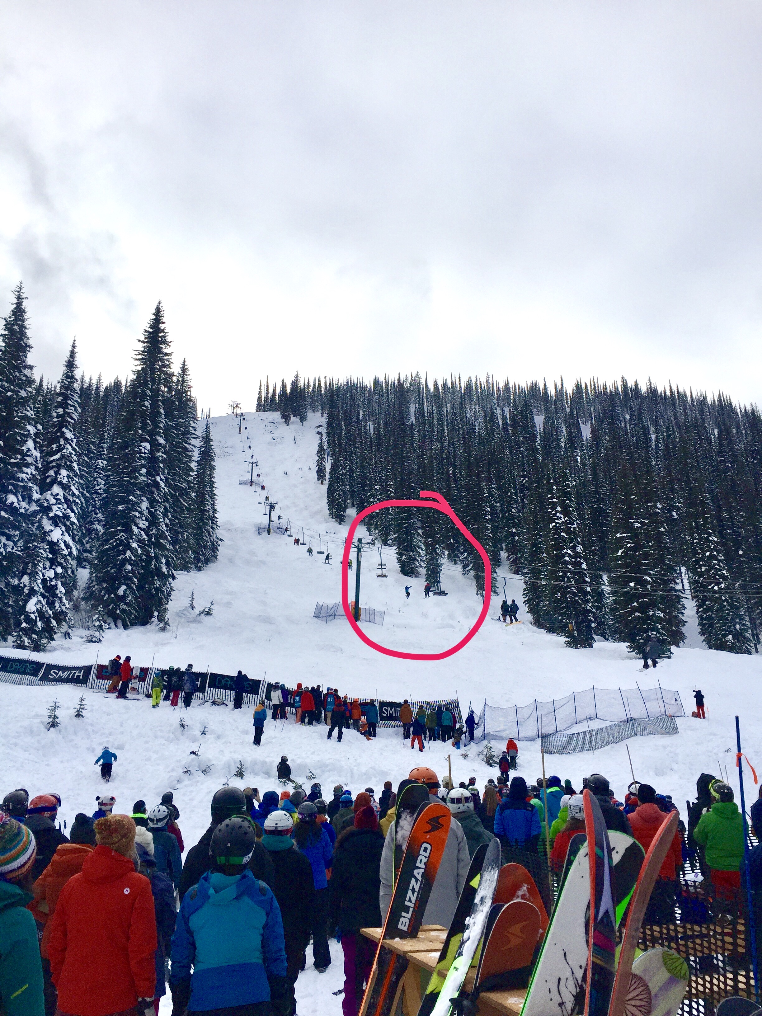 This young gun sent the triple cliff towards the top of the run, 360'd the road gap and the went massive almost hitting the chairs on the lift.