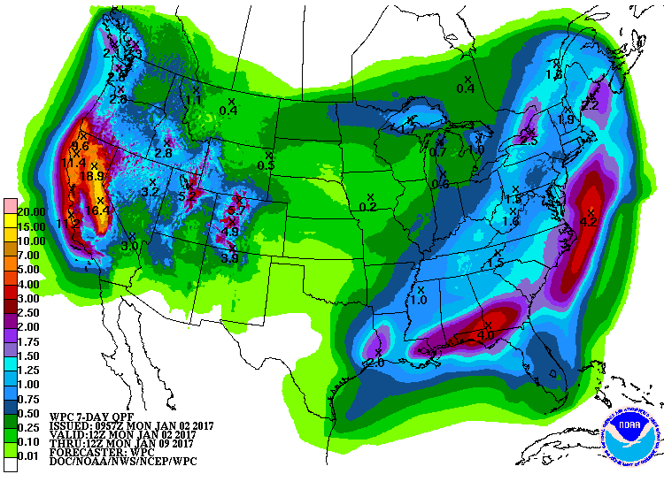 Some CRAZY precipitation totals in the next 7 days. Image: NOAA Today
