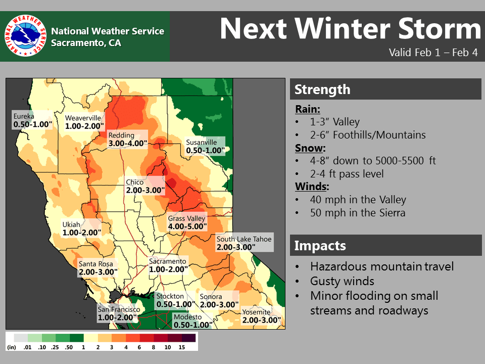 Up to 4 FEET of snow is possible. Image: NOAA Sacramento, CA 
