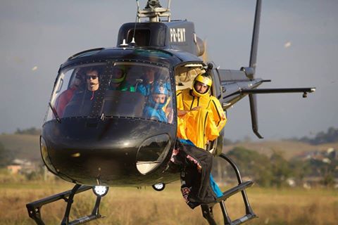 Graham Dicksinson heading up in the helicopter for a wingsuit flight. Source; Graham Dickinson Official Facebook Page.