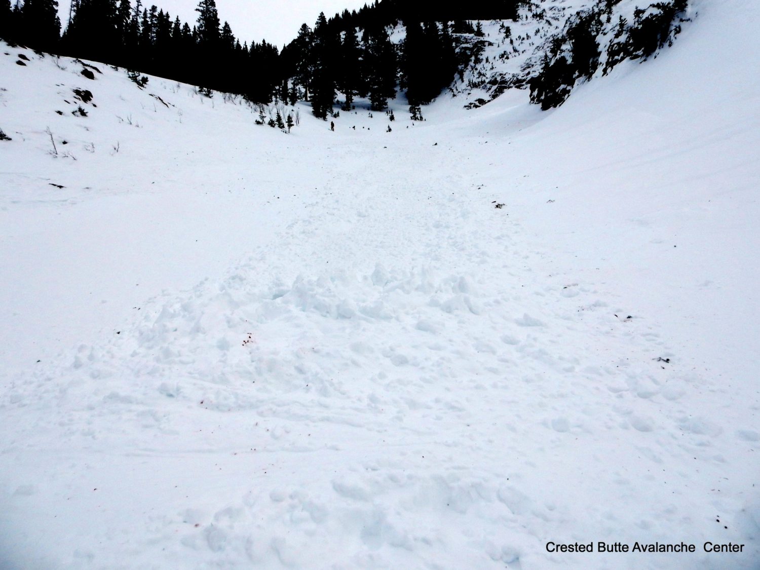 Skier was recovered on top of about 3 feet of debris, a relatively small avalanche. Image: Crested Butte Avalanche Center