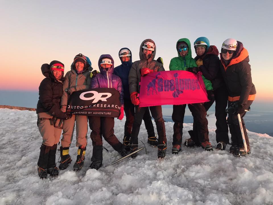 The SheJumps team at the top of Mount Rainier. 