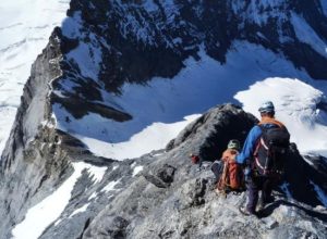 Mountaineers descend in Chamonix.