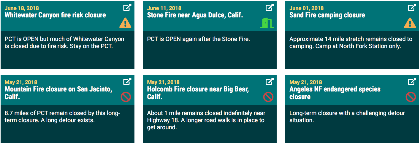 pacific crest trail, closures, fire, wildfire