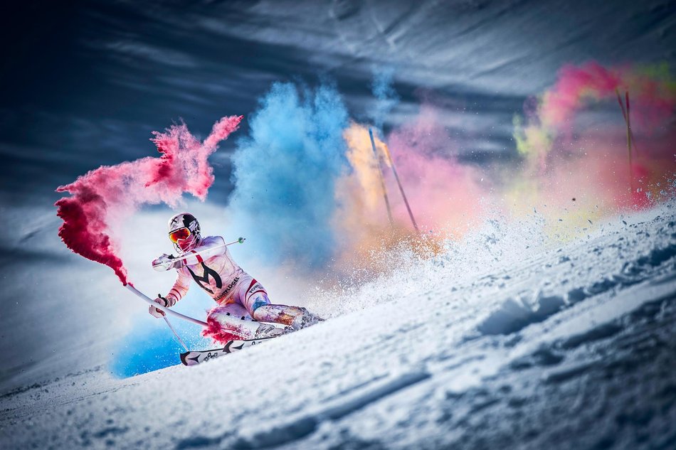 marcel Hirscher, red bull, skiing in colour