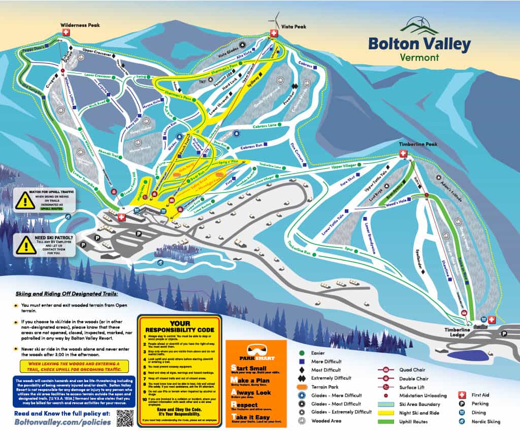 Bolton Valley trail map.