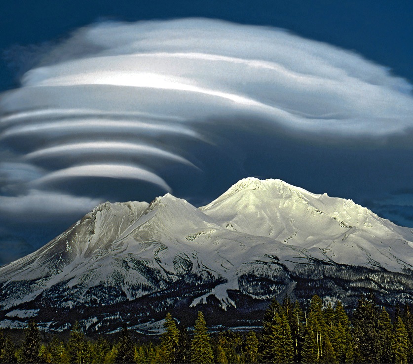 Lenticular clouds over Mt. Shasta, CA.