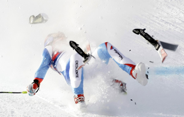 downhill skiing, skiing crash, ski fall