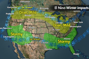 Meteorologist Chris Tomer's west-coast El Niño predictions for the 2015/2016 ski season. Copyright: Meteorologist Chris Tomer