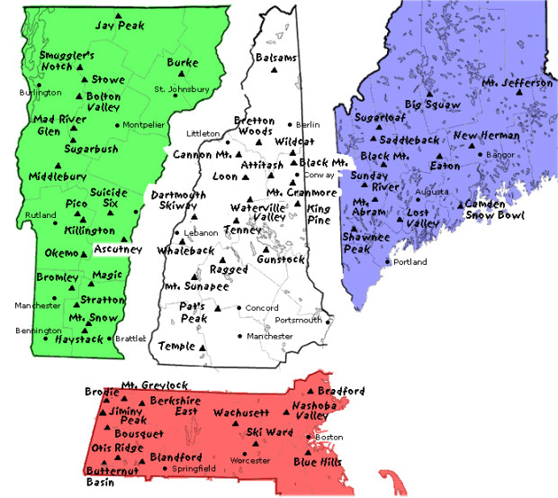 Ski areas of New England map. - SnowBrains