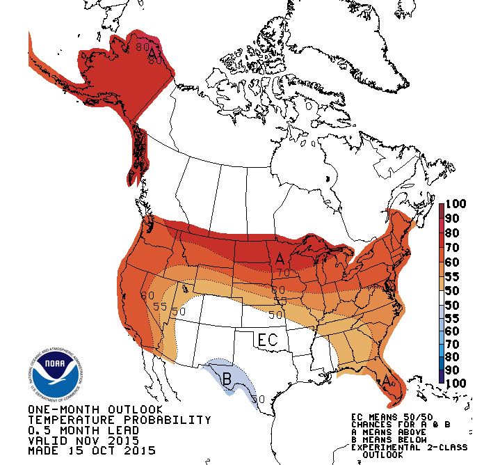NOAA&#39;s official temperature outlook for November is showing above average temperatures for all ...