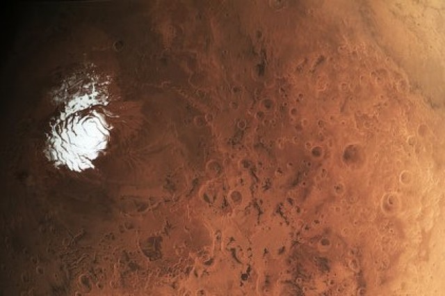 Mars southern polar ice cap. Photo taken by the ESA's Mars Express on Feb. 25th, 2015.