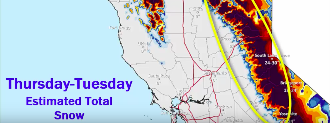 Noaa Video Up To 5 Feet Of Snow For Sierra Nevada Ca Next 7 Days