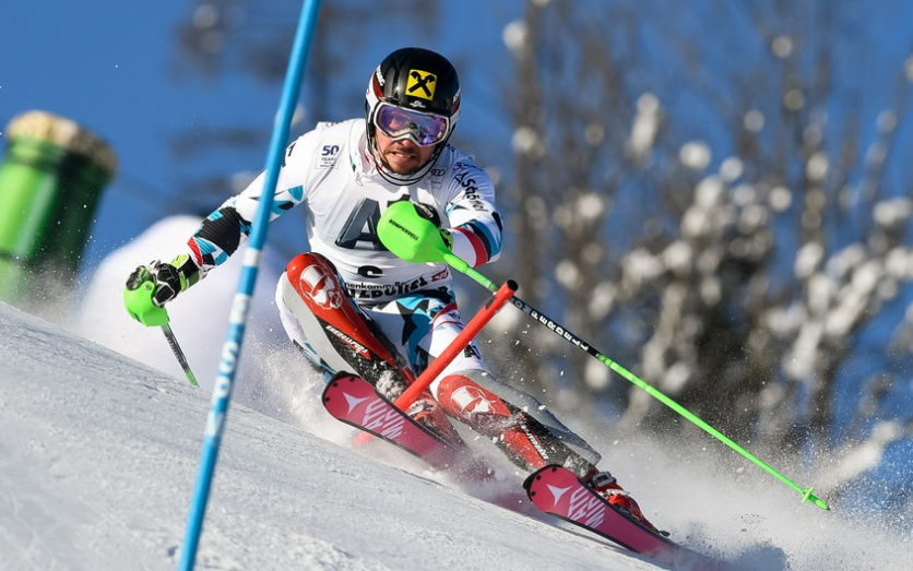 In typical fashion, Austria's Marcel Hirscher has a spectacular second run to claim victory inFIS World Cup slalom action in Kitzbuehel, Austria Jan. 22, 2017 pc; Agence Zoom