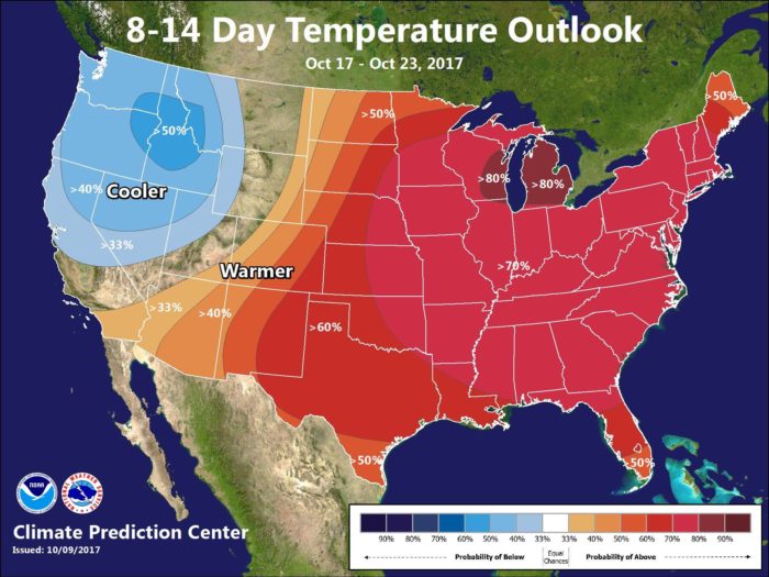 814 Day Forecast Showing Below Average Temps and Above Average