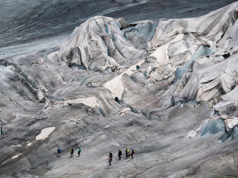 glacier, rhone glacier, switzerland, covered blanket