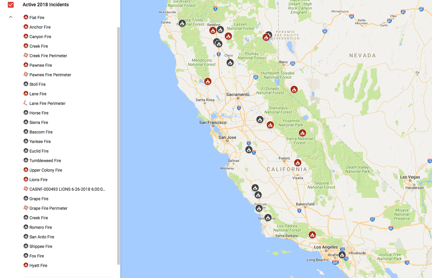 california fire locations