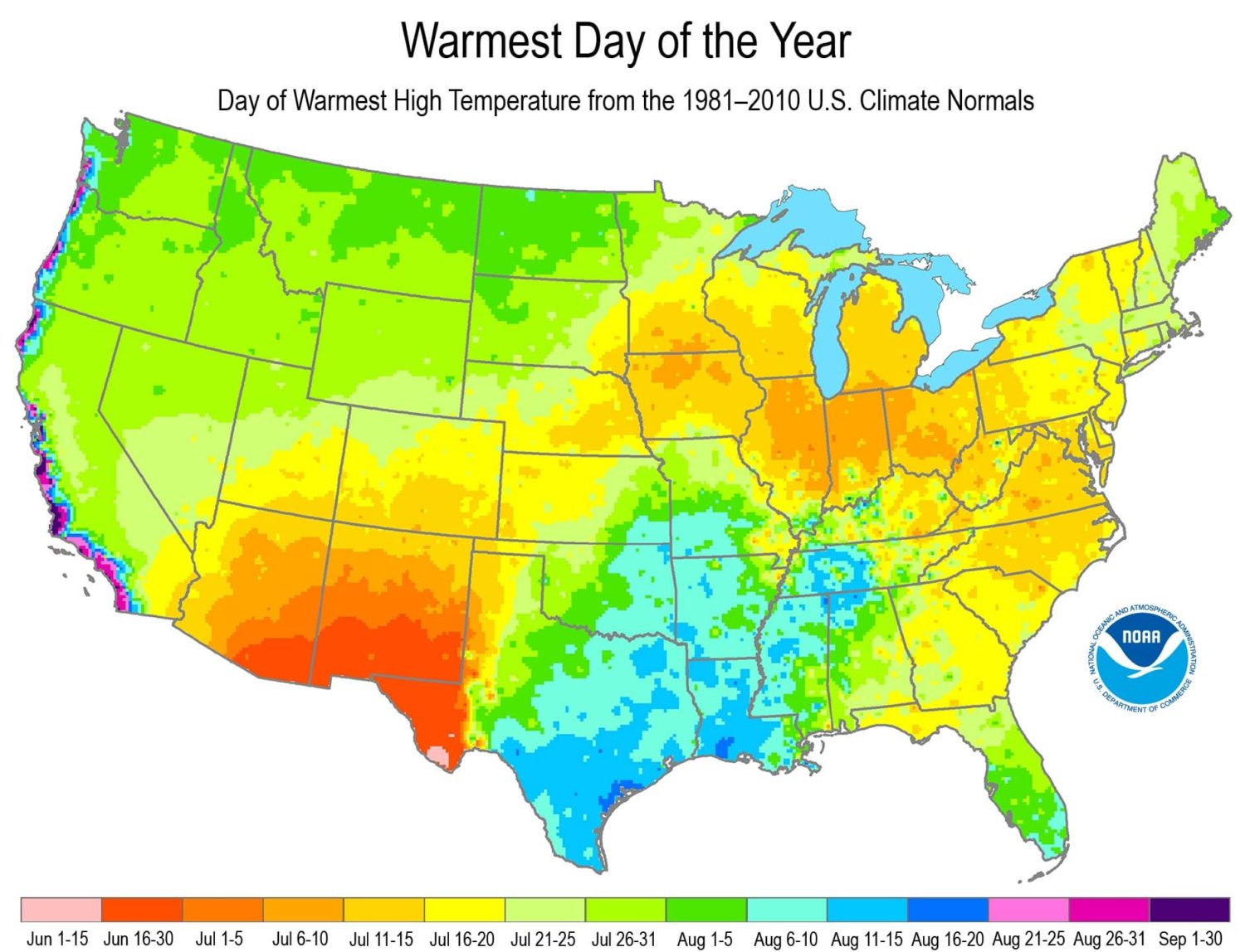 noaa, weather, warmest day of year