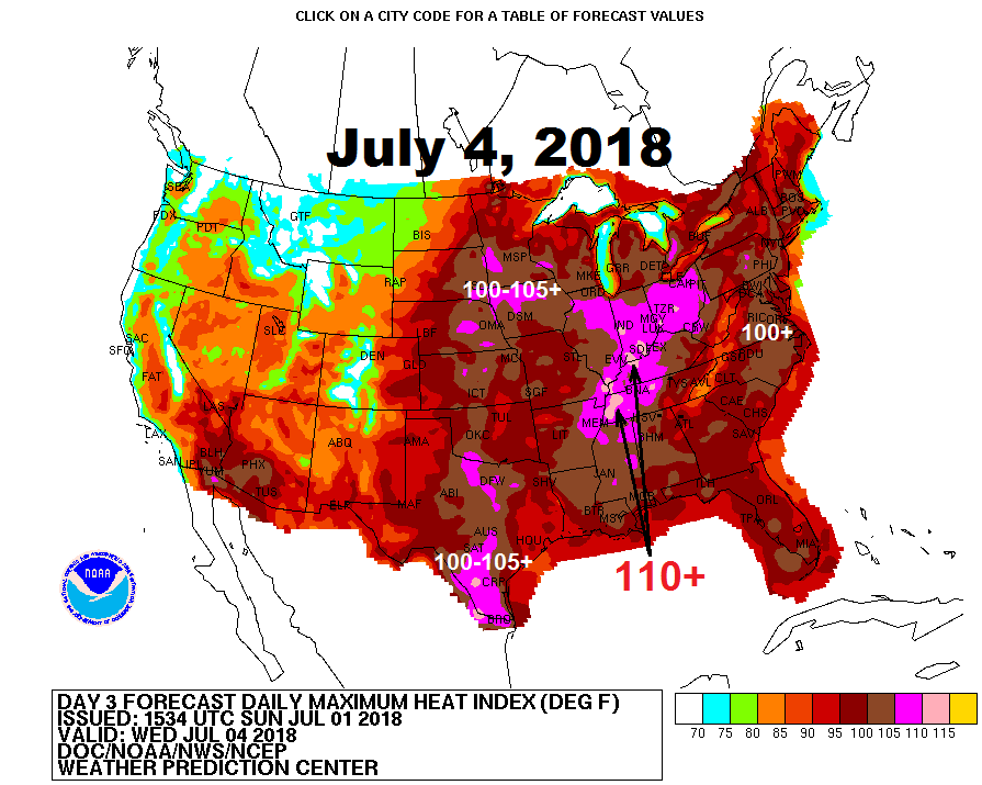 noaa, nws, heat, outlook, 4th july