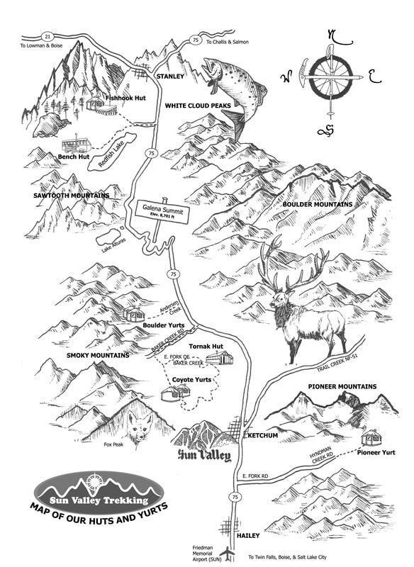 Sun Valley Backcountry, hut map