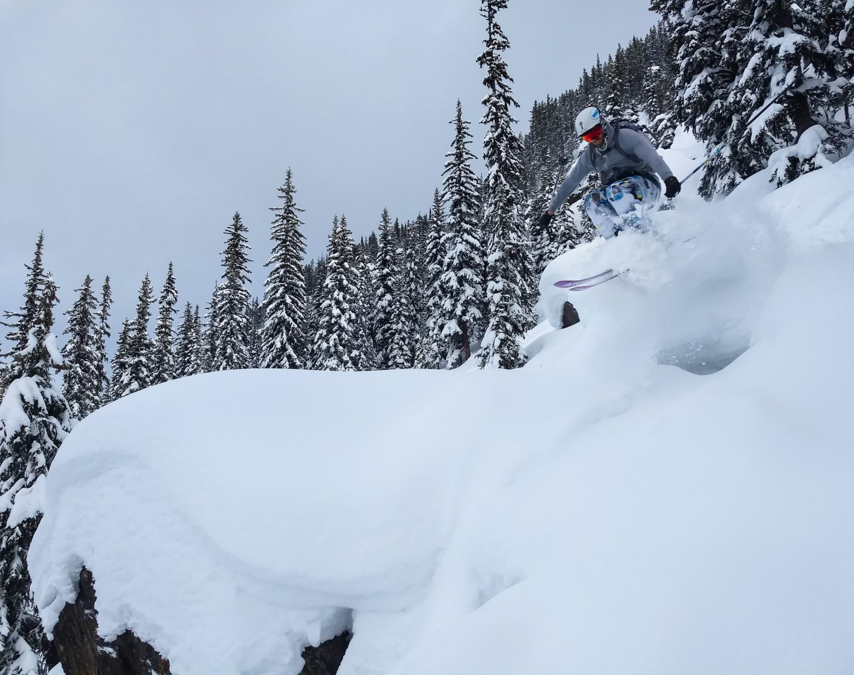 Skier destroying a pillow