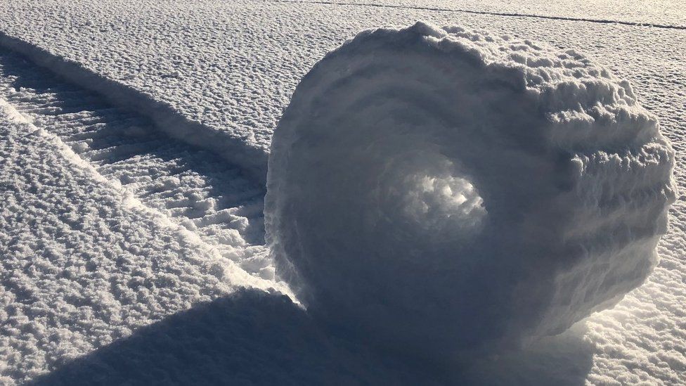 snow rollers, rare, natural phenomenon