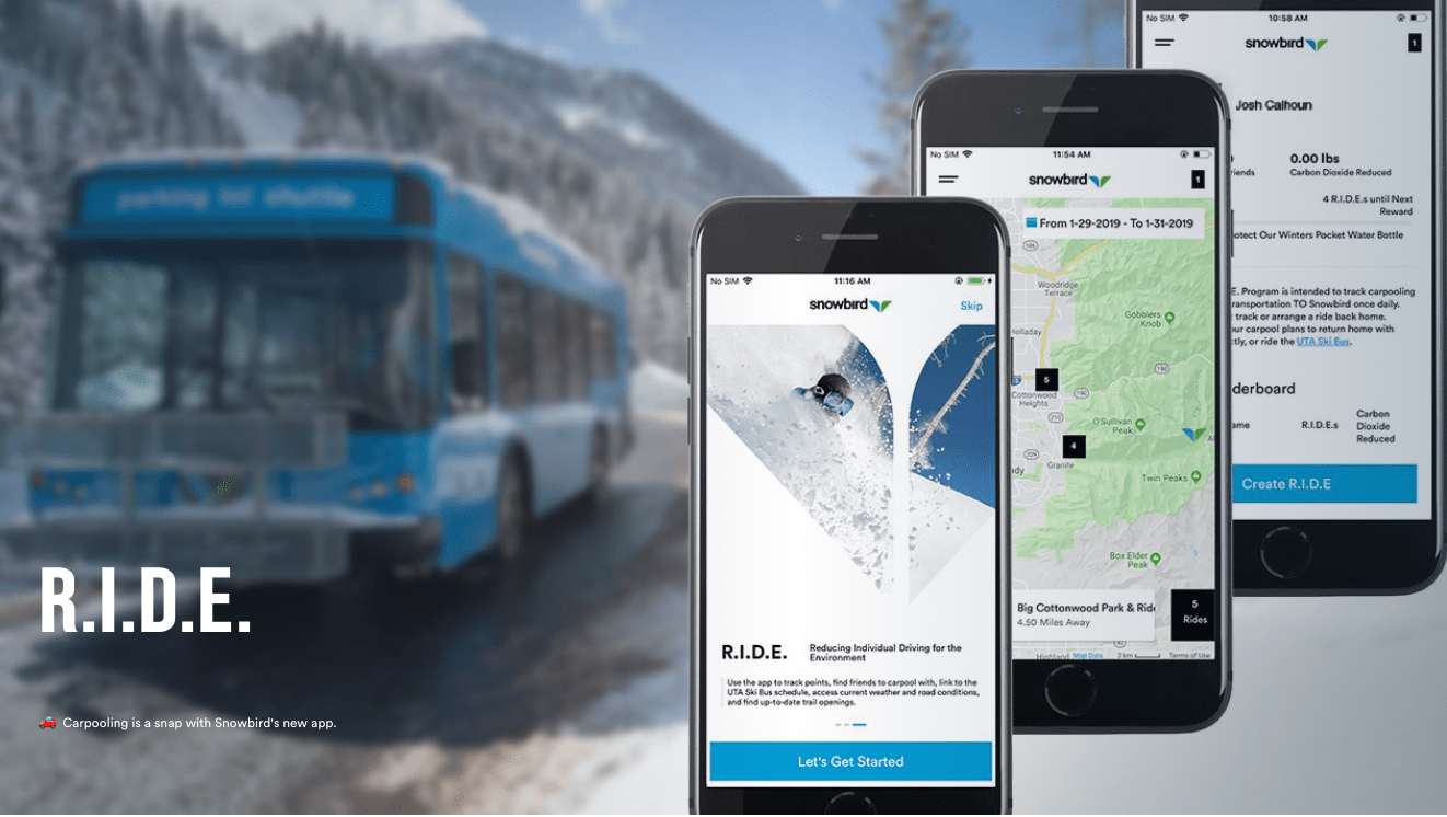 snowbird, ride, app, carpooling