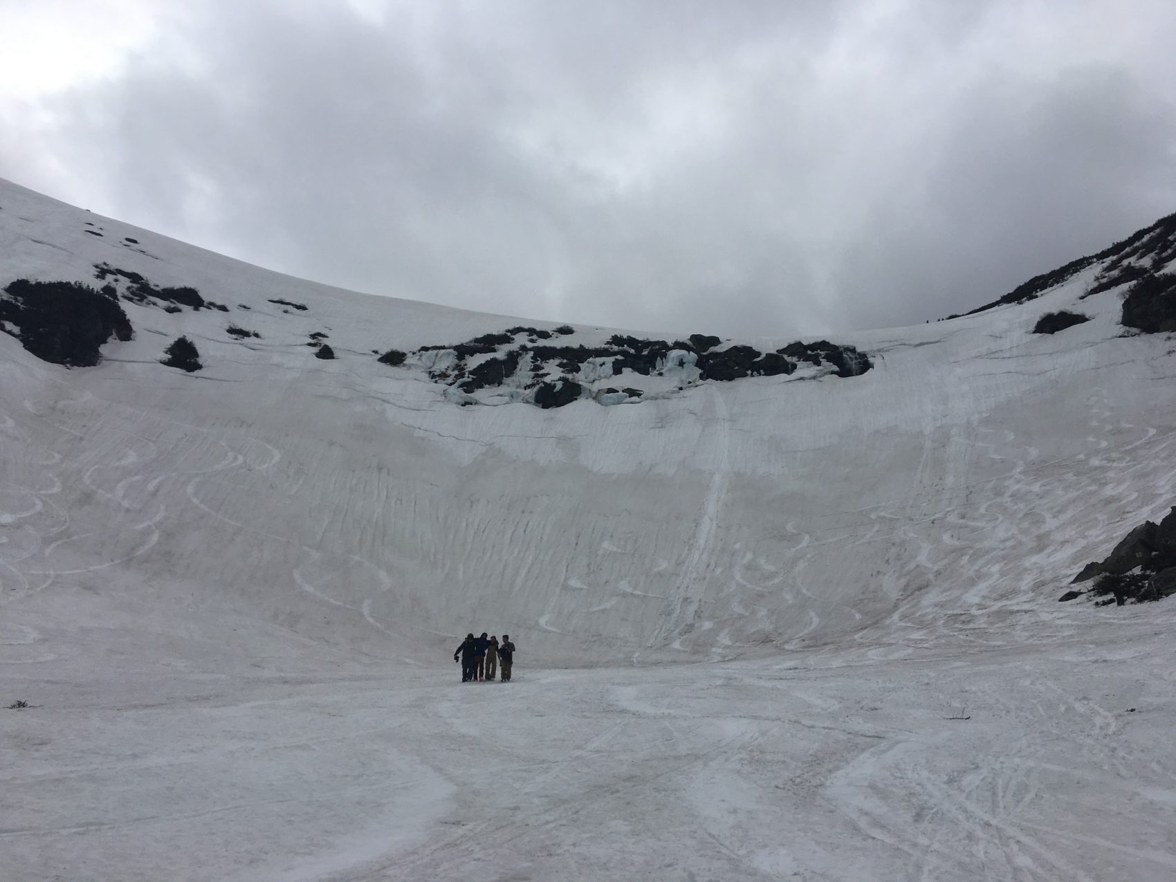 Tuckerman ravine, waterfall hole, skier, lucky escape