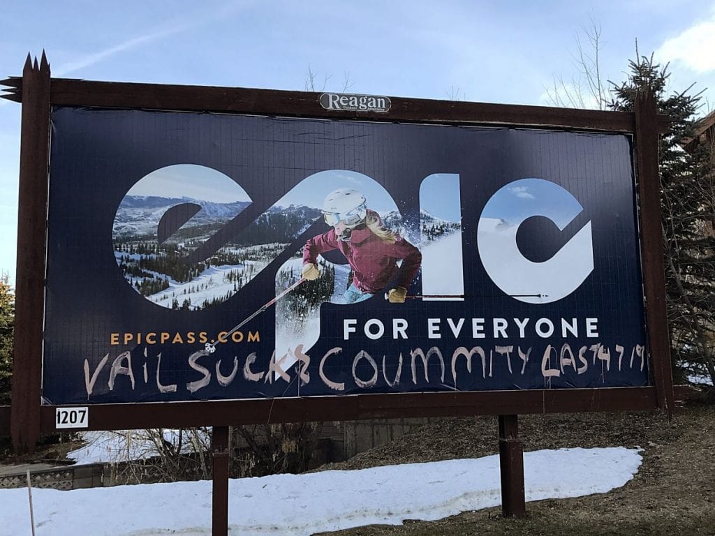 park city, Utah, vail resorts, graffiti, vandalised, billboard