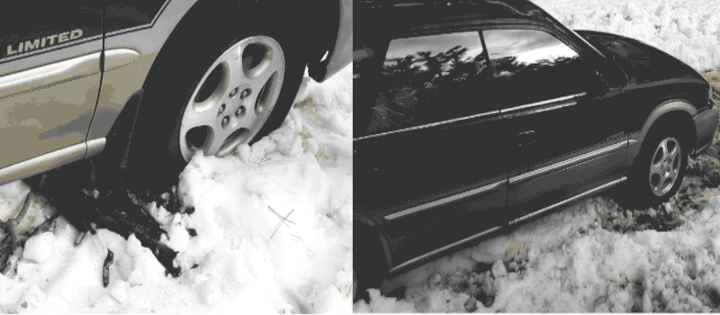 Car stuck in snow and mud