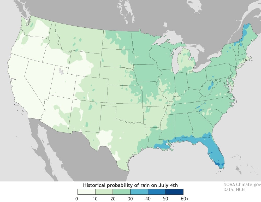 4th July, outlook, historical rain