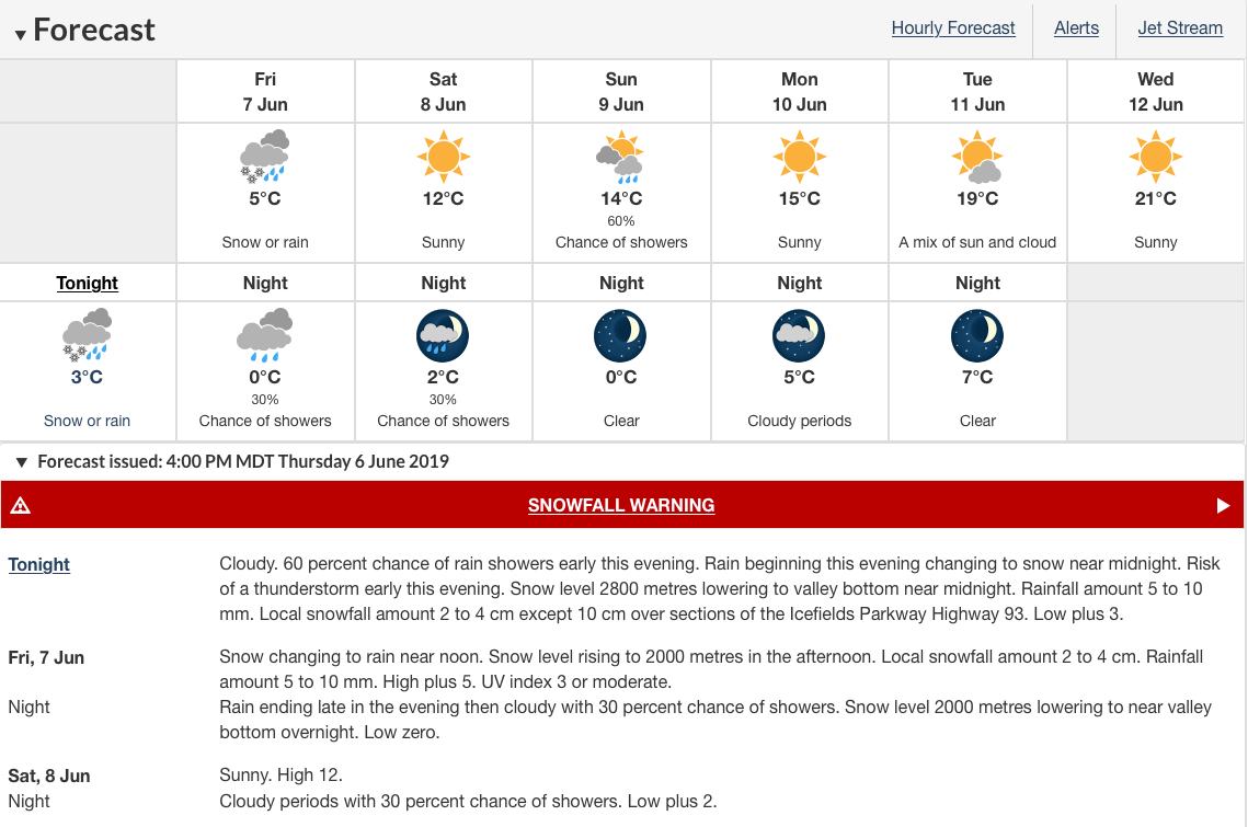 canada, Banff, snowfall warning, alberta