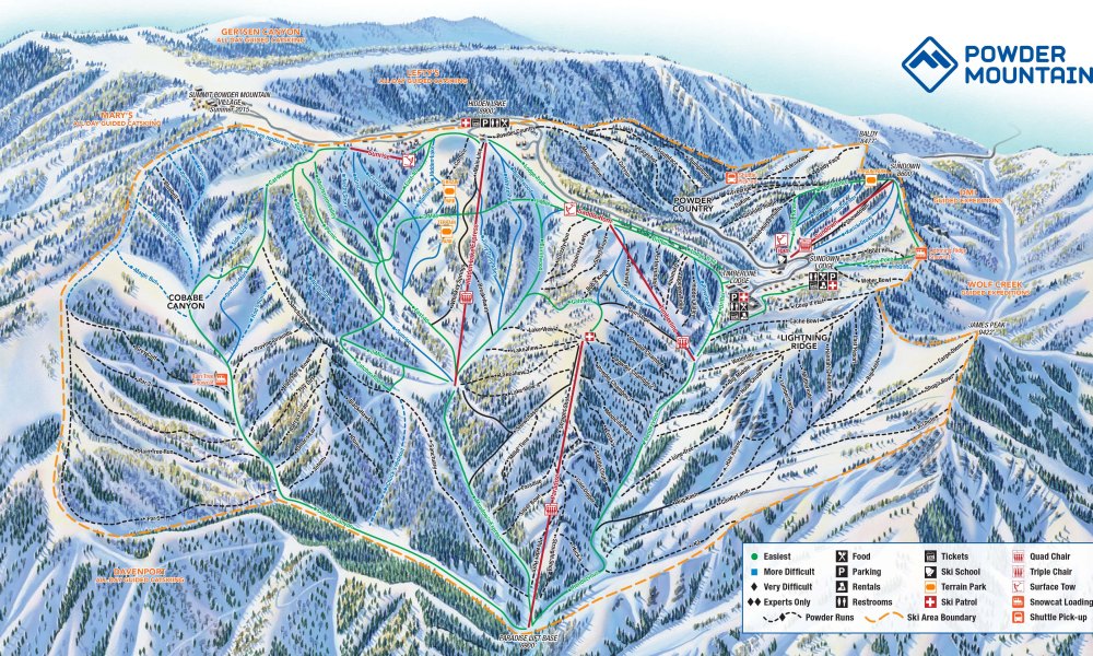 A trail map of Powder Mountain