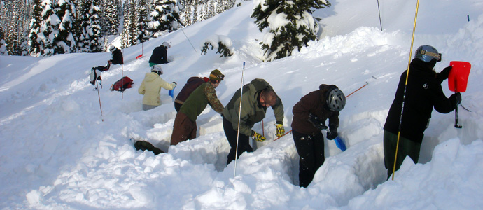 Digging snow pits is a good way to test the quality of the snow and the potential for an avalanche.