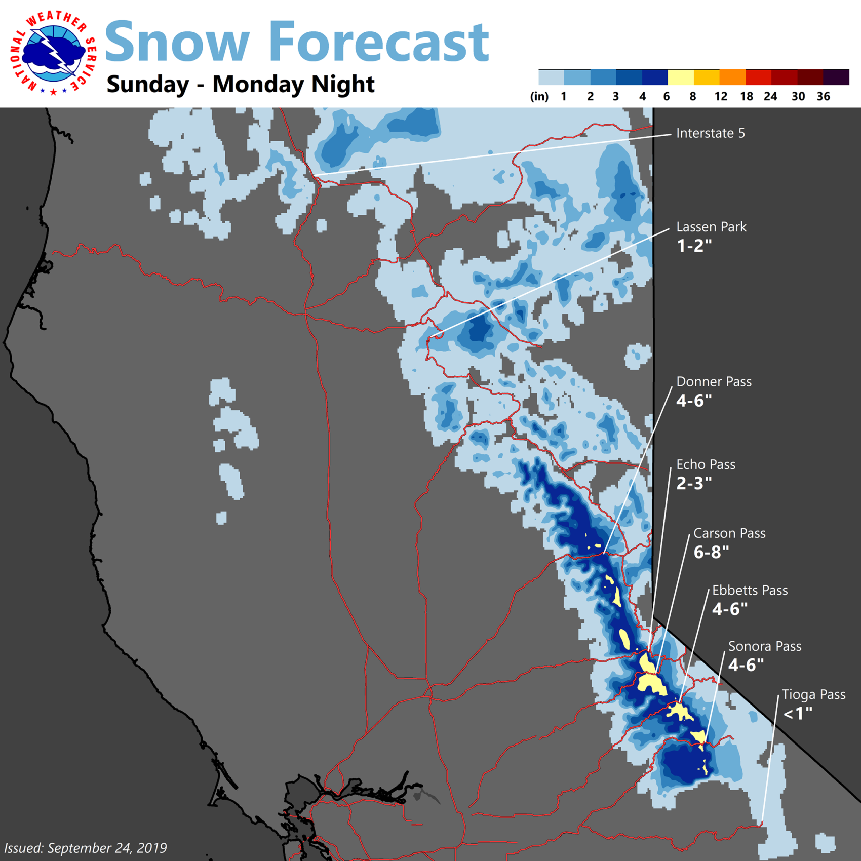 NOAA 46" of Snow Forecast for Lake Tahoe, CA Sunday & Monday SnowBrains