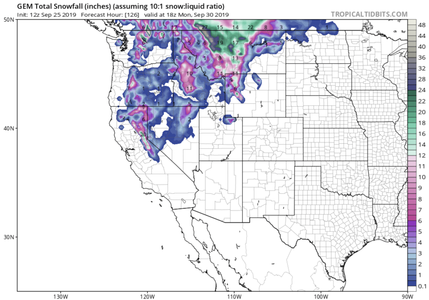 NOAA: 2-8" of Snow Forecast in Washington's Mountains Friday-Sunday 