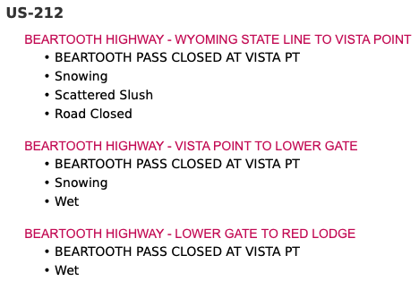 beartooth, highway, map, US 212, closed, Montana, wyoming